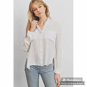 Dress Forum Top White Long Sleeve High Low Blouse S